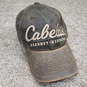 Vintage Cabela's Men's Hat Nebraska Leather Baseball Velcro Back Brown OSFM